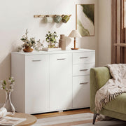 Sideboard with Adjustable Shelves and Drawers for Family Storage White AOSOM