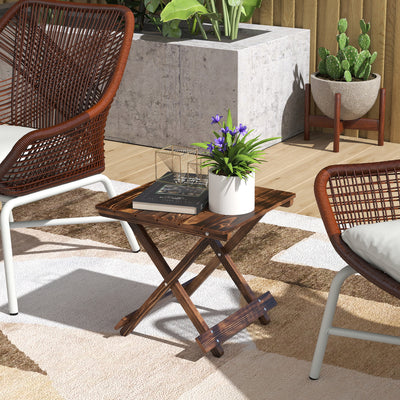 Foldable Wooden Garden Side Table for Outdoor or Indoor Use Carbonised Finish Outsunny