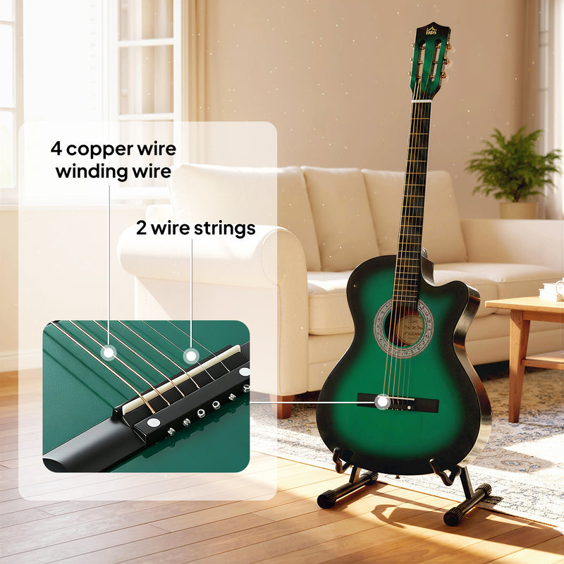 Acoustic Guitar Starter Set for Beginners with Carry Case and Accessories Dark Green AOSOM