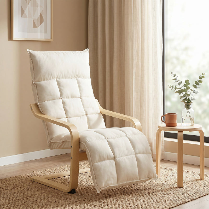Accent Chair with Built-In Footrest and Gentle Rocking Motion for Relaxing Cream White