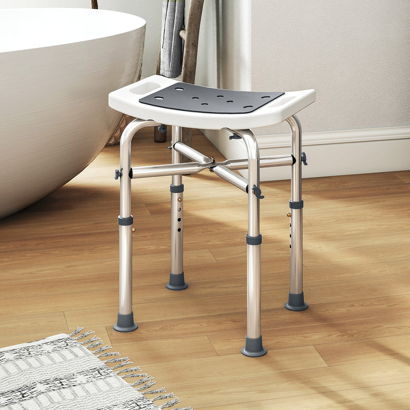 Adjustable Height Shower and Bath Stool with Aluminium Frame for Elderly Support, Grey