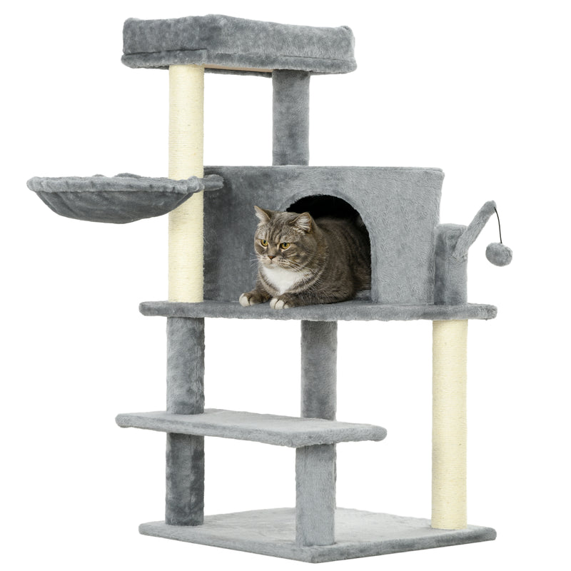 100cm Cat Tree Tower With Sisal Scratching Post Ideal for Climbing and Play Grey