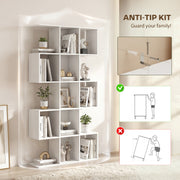 HOMCOM 5-Tier Bookshelf, S Shaped Geometric Bookcase with 15 Compartments, White Wood Effect AOSOM