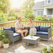 4 Seater Rattan Garden Furniture Set with Storage Box and Coffee Table, Mixed Grey Outsunny