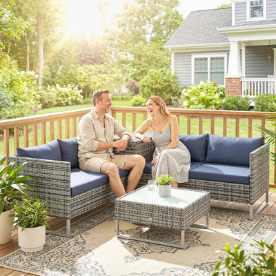 4 Seater Rattan Garden Furniture Set with Storage Box and Coffee Table, Mixed Grey Outsunny