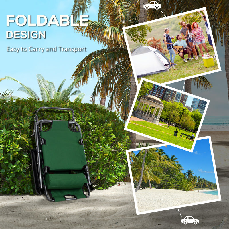 2 Pack Folding Sun Loungers with Adjustable Recline and Pillow for Garden or Camping Green AOSOM