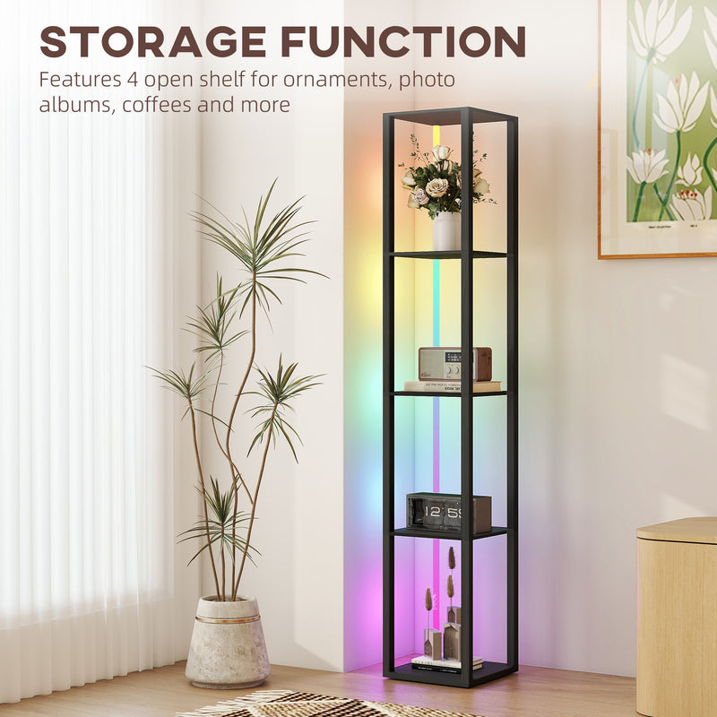 Modern LED Floor Lamp With Storage Shelves And Remote Control For Living Room Black