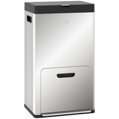 56L Stainless Steel Triple Kitchen Recycling Bin With Deodoriser Holders and Wheels by HOMCOM