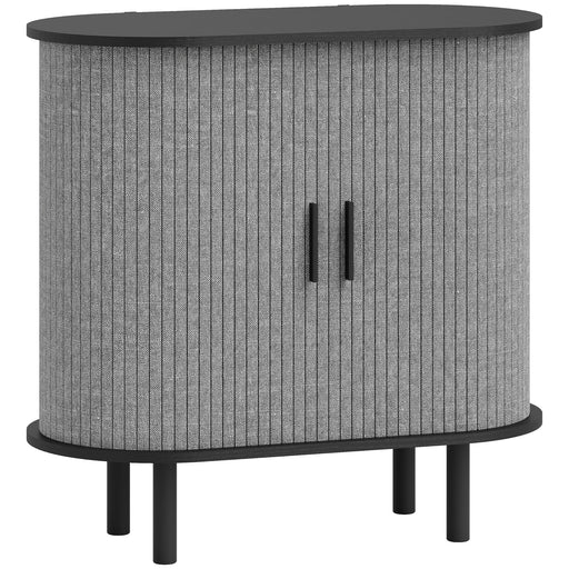 Modern Sideboard with Fluted Sliding Doors and Storage Shelves for Kitchen or Dining, Grey