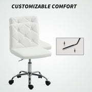 White PU Leather Swivel Office Chair With Wheels And Adjustable Height For Home Study