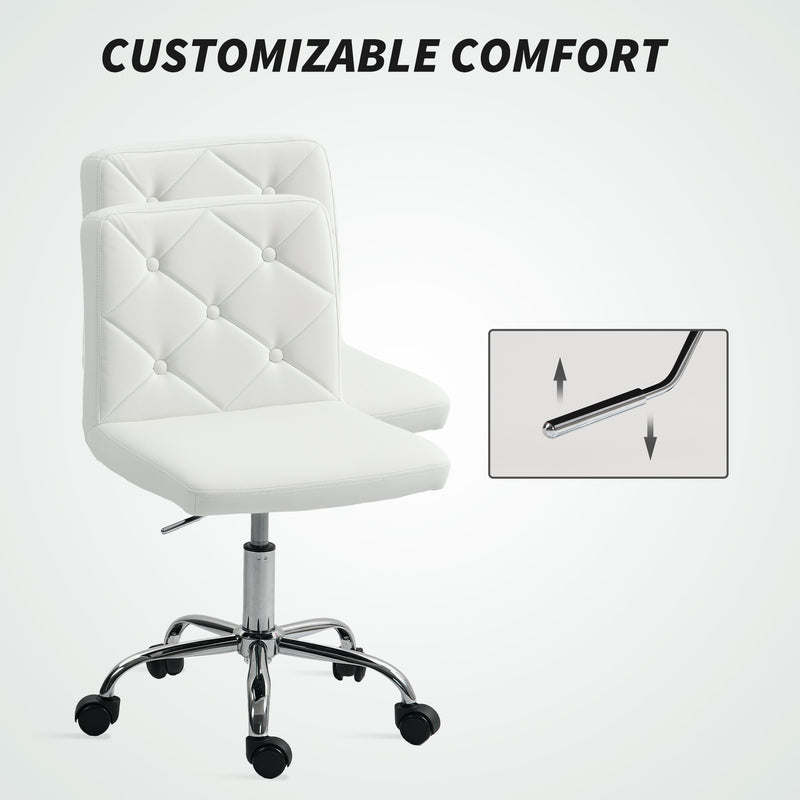 White PU Leather Swivel Office Chair With Wheels And Adjustable Height For Home Study