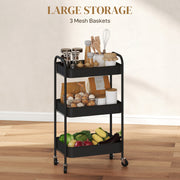 Three Tier Steel Storage Trolley With Lockable Wheels For Home Or Office Use Black