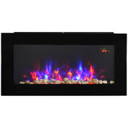 Black LED Wall Mounted Electric Fireplace With Curved Glass For Modern Living Rooms