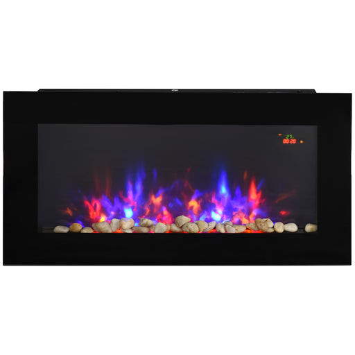 Black LED Wall Mounted Electric Fireplace With Curved Glass For Modern Living Rooms