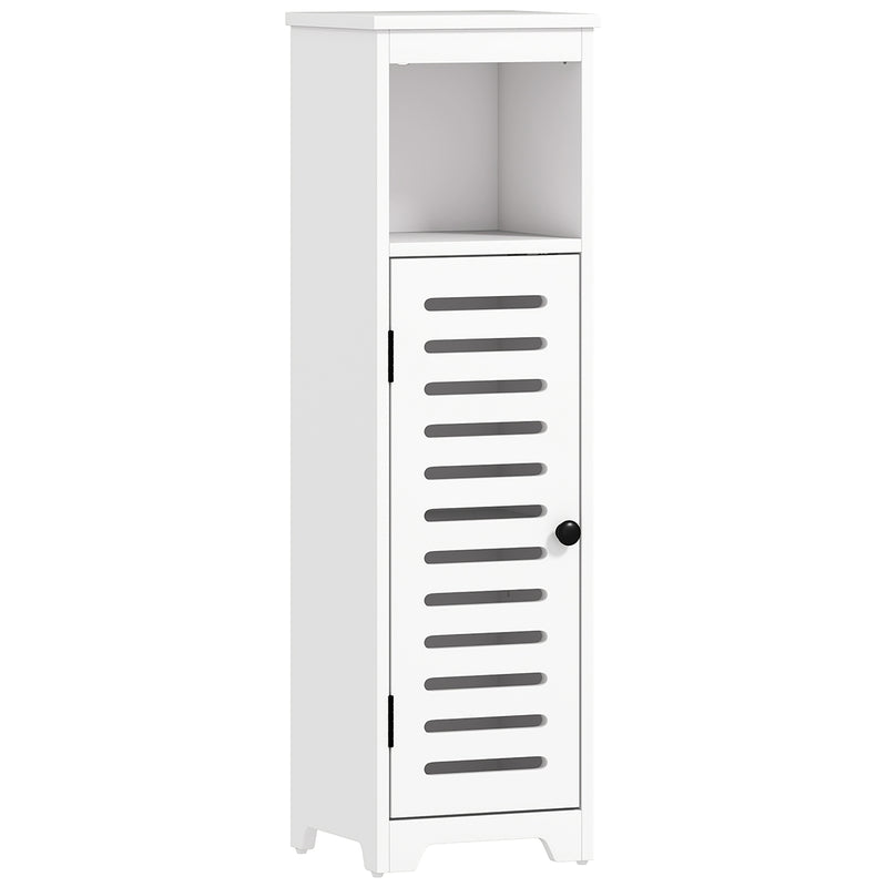Slim Bathroom Storage Cabinet With Adjustable Shelf And Louvered Door White