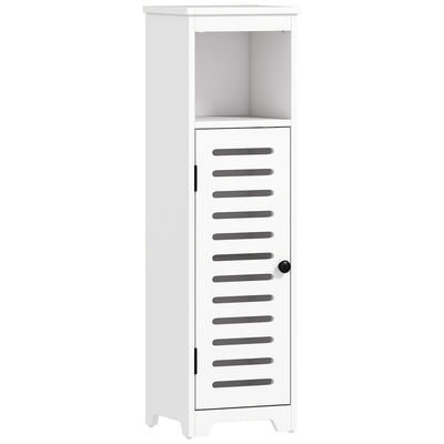 Slim Bathroom Storage Cabinet With Adjustable Shelf And Louvered Door White AOSOM