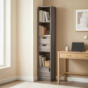 Slim Corner Bookcase with Shelves Drawers and Cabinet for Small Spaces Grey AOSOM