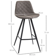 Set of 2 Vintage Bar Stools with Padded Quilted Seats and Steel Frame for Home Bar Dark Grey