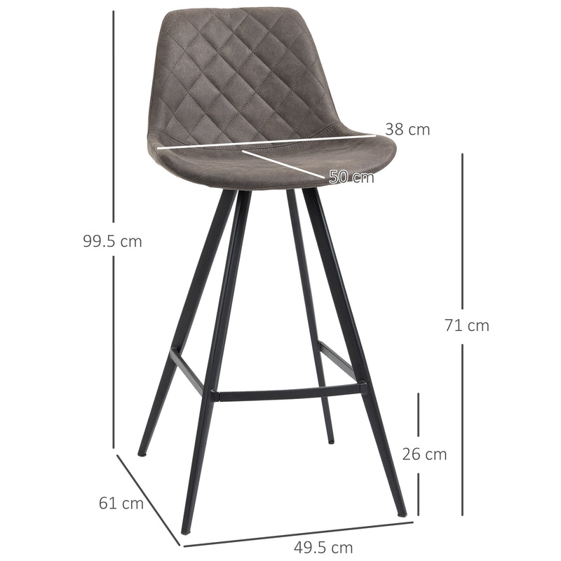 Set of 2 Vintage Bar Stools with Padded Quilted Seats and Steel Frame for Home Bar Dark Grey