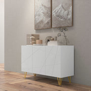 White High Gloss Sideboard Cabinet with Metal Hairpin Legs for Living Room Storage