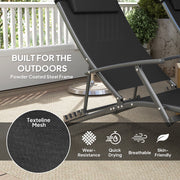 Set of 2 Black Folding Sun Loungers with Adjustable Recline and Pillows for Garden and Patio by Outsunny