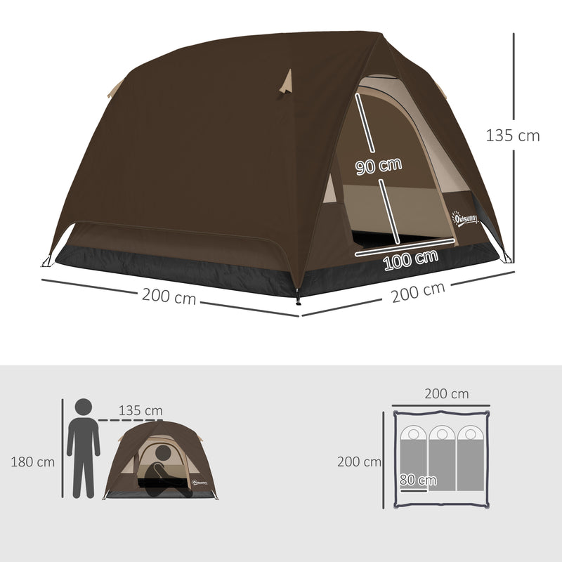 Dome Camping Tent for 3 People Quick Setup Waterproof Shelter with Carry Bag Brown Khaki