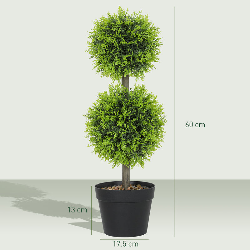 Set of 2 Artificial Topiary Ball Trees 60cm with Pots for Home or Office Decor Green