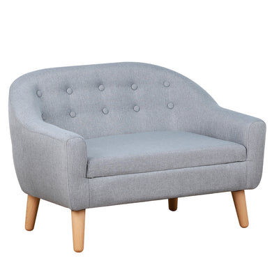 Kids 2 Seater Armchair with Wooden Frame for Bedroom or Playroom Comfort, Grey