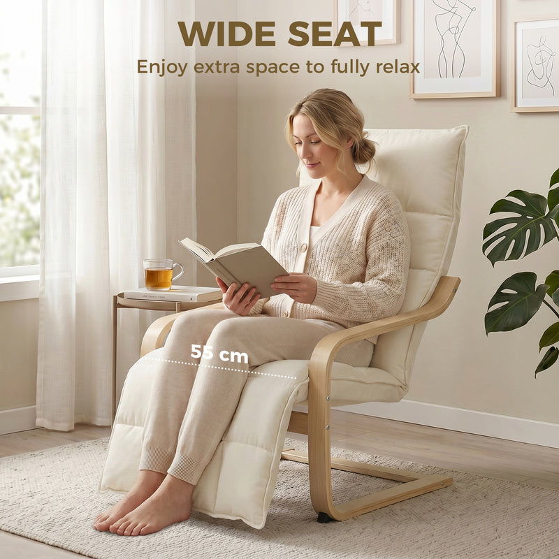 Accent Chair with Built-In Footrest and Gentle Rocking Motion for Relaxing Cream White