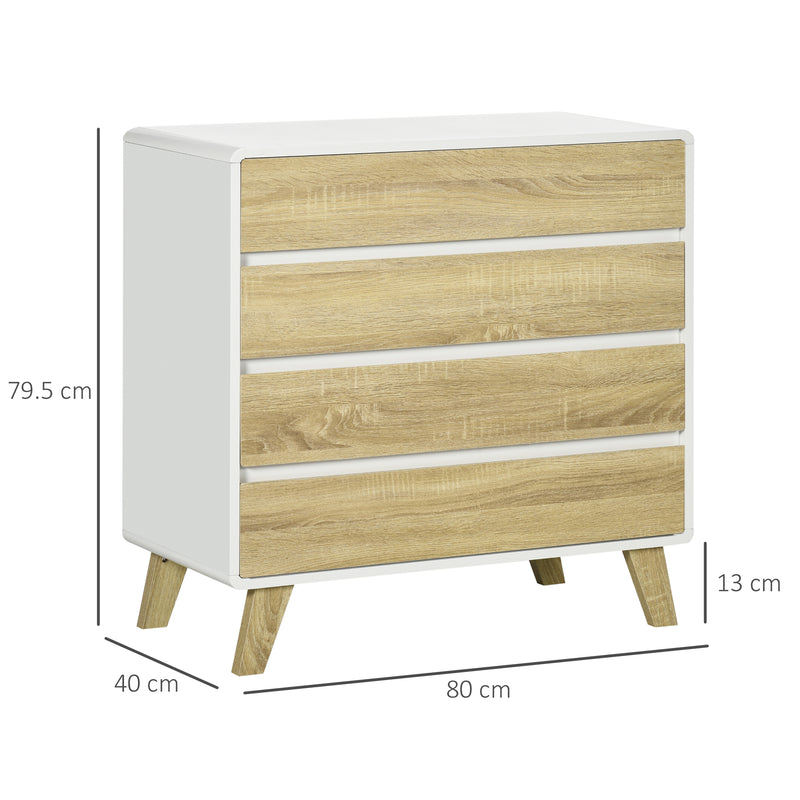 Wood Effect Four Drawer Chest Storage Unit White Finish by HOMCOM
