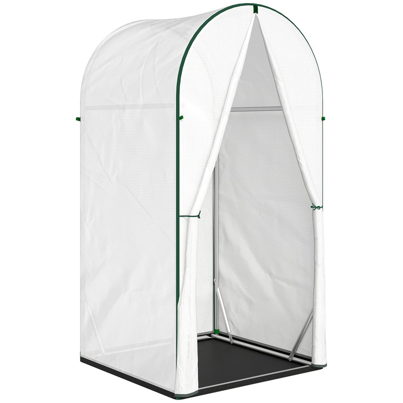 Portable Mini Greenhouse With Roll Up Door Ideal For Small Gardens And Patios White AOSOM
