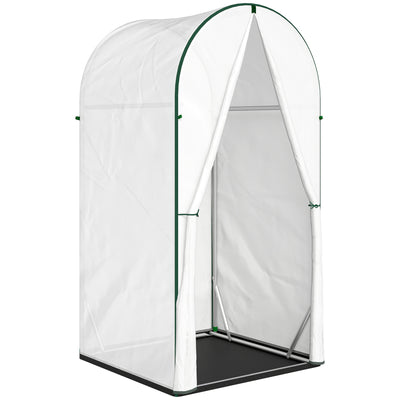 Portable Mini Greenhouse With Roll Up Door Ideal For Small Gardens And Patios White AOSOM