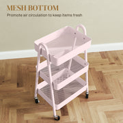 Pink Three Tier Rolling Storage Trolley with Wheels for Home or Office Use