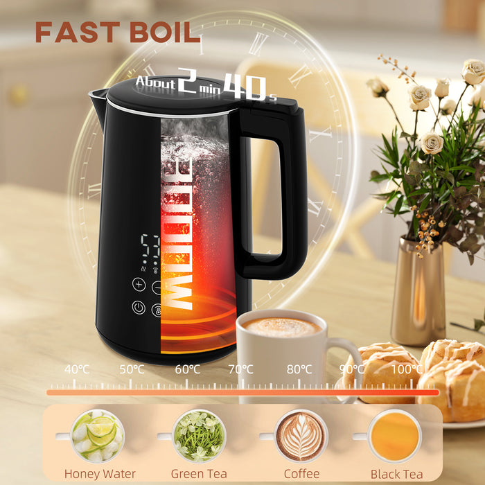 Black 1.5L 3000W Fast Boil Kettle and 2 Slice Toaster Set With 7 Browning Levels by HOMCOM