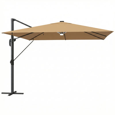 Square Cantilever Parasol with Lights For Garden - Easily Adjustable UPF 30+ Shade - Crank/Tilt - Khaki Outsunny