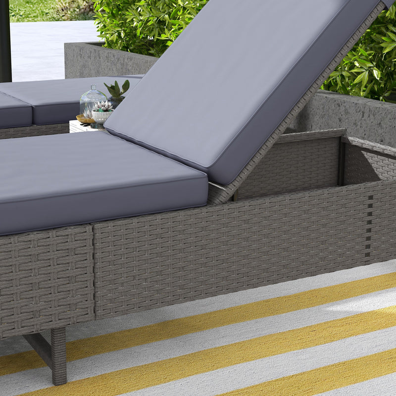 Set of 2 Rattan Sun Loungers with Adjustable Backrest and Cushions for Garden Dark Grey AOSOM