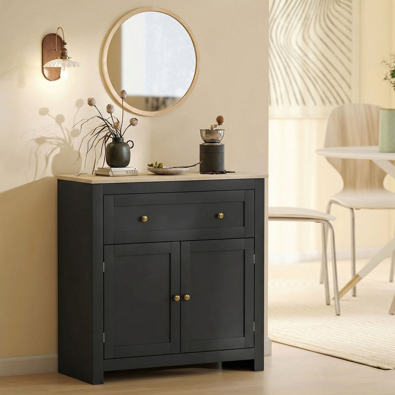 Modern Black Wooden Kitchen Sideboard With Drawer Double Doors and Adjustable Shelf