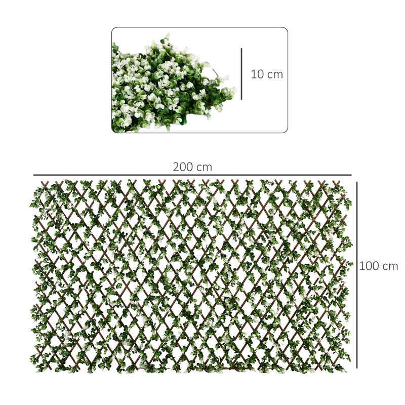 Expandable Garden Trellis Fence with Faux Eucalyptus Leaves for Patio or Balcony Privacy