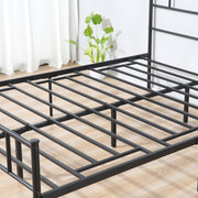 Black Double Metal Bed Frame with Headboard Storage Space and Sturdy Slat Support