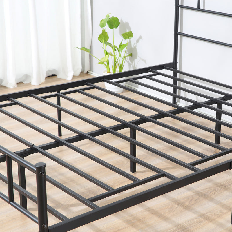 Black Double Metal Bed Frame with Headboard Storage Space and Sturdy Slat Support