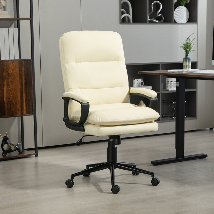 Swivel Office Chair with Adjustable Height Cream White PU Leather by Vinsetto