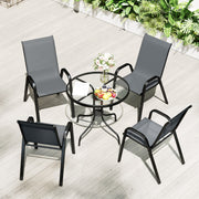 Five Piece Steel Patio Set with Glass Top Table Dark Grey by Outsunny