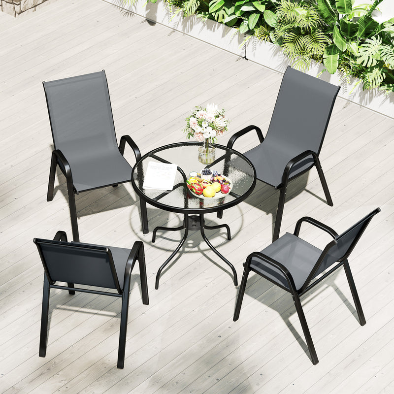 Five Piece Steel Patio Set with Glass Top Table Dark Grey by Outsunny