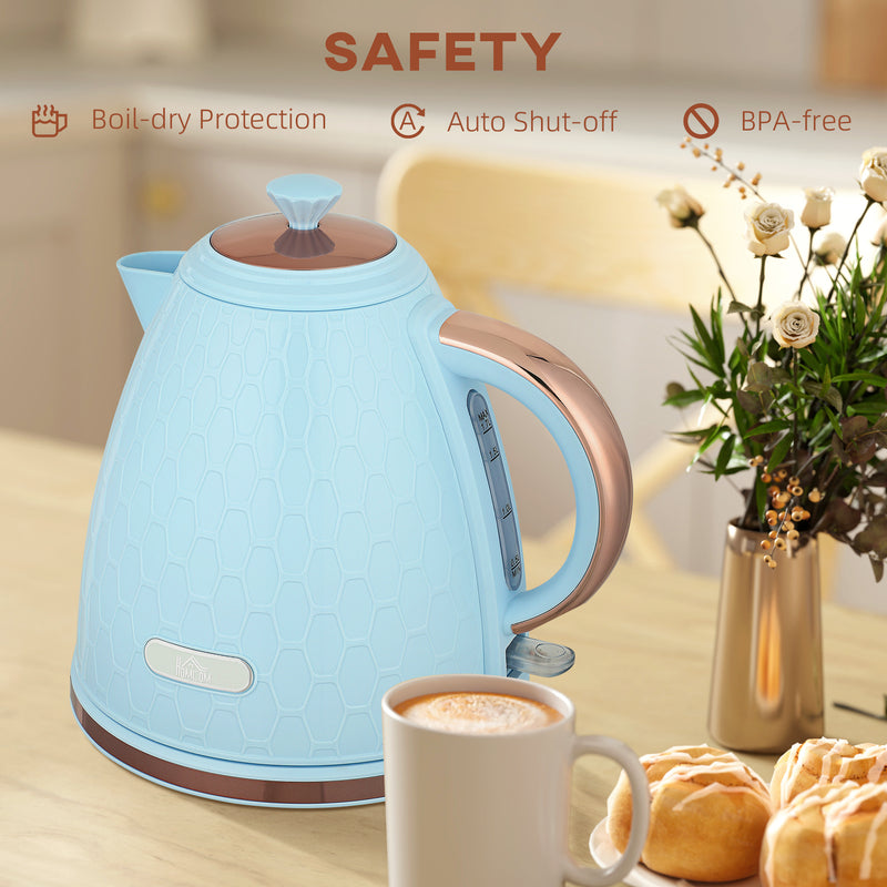3kW Rapid Boil Electric Kettle With Honeycomb Design Ideal For Kitchens, Light Blue