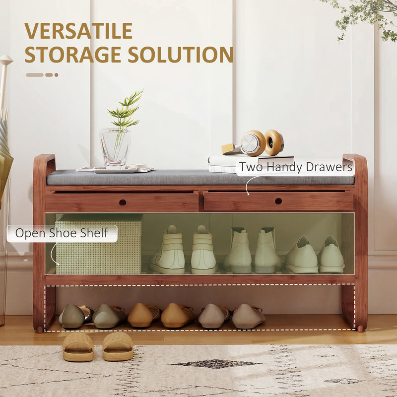 Shoe Storage Bench with Drawers and Cushioned Seat for Hallway Organisation Dark Brown