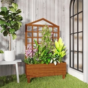 Brown Wooden Garden Planter with Trellis for Climbing Plants 90x43x150cm by Outsunny