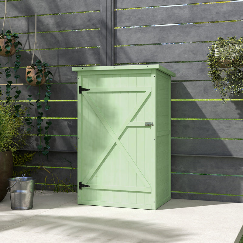 Small Wooden Garden Storage Shed with Shelves and Bolt Latch 75L x 56W x 115H cm Green by Outsunny