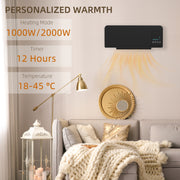 Wall Mounted Electric Heater 2kW with Adjustable Thermostat for Home or Office Use Black