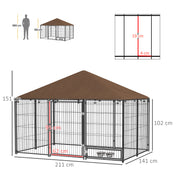 Outdoor Dog Kennel with Canopy and Rotating Bowl Puppy Playpen Enclosure by PawHut