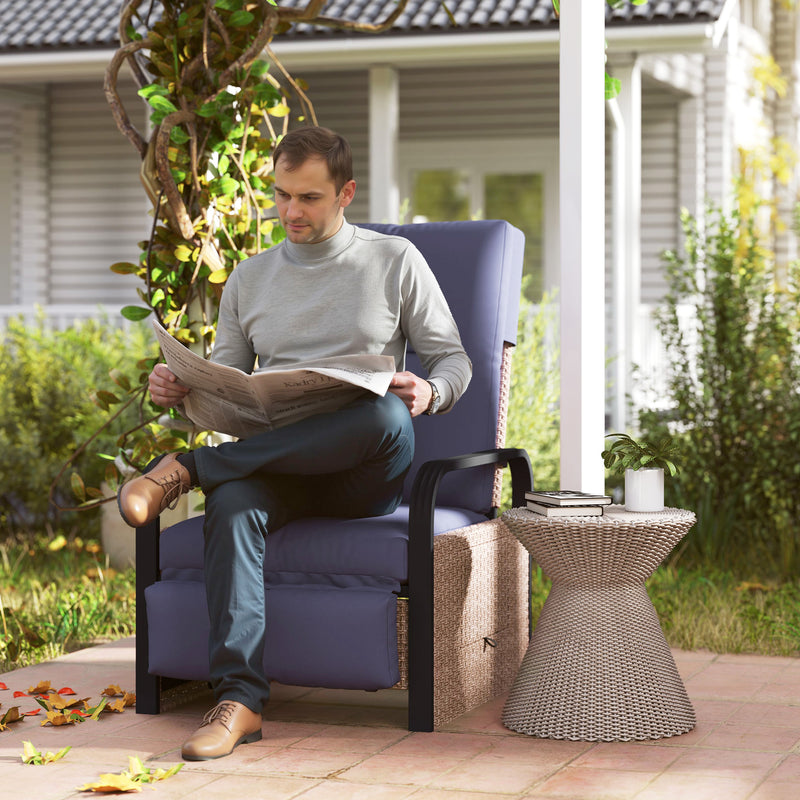 Rattan Garden Recliner Chair with Cushion Side Tray and Adjustable Footrest by Outsunny